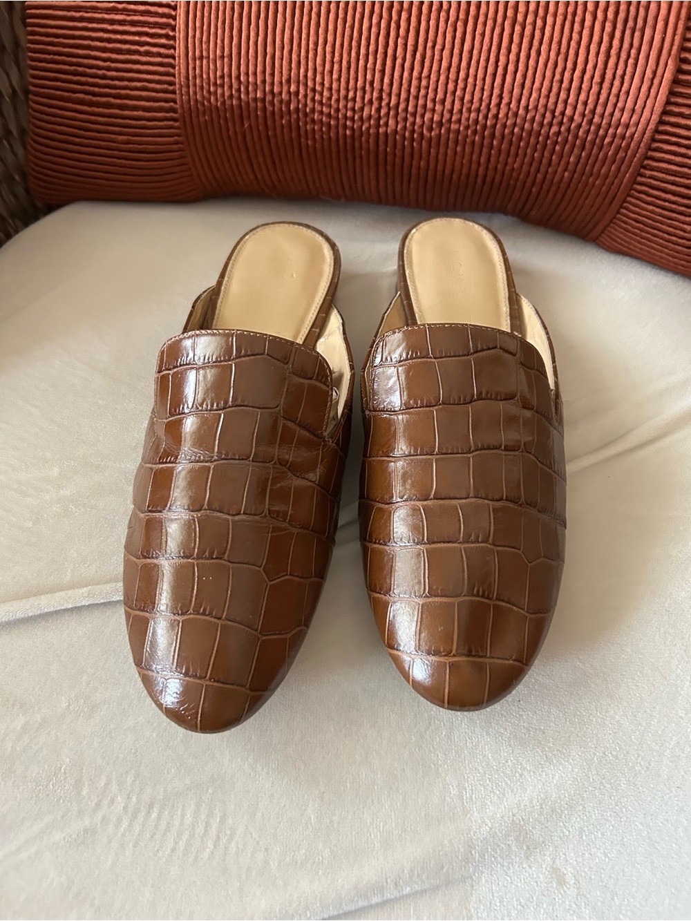 Brown Croc-Embossed Slip-On Loafers
